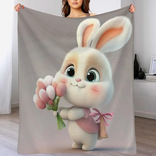 AAPZY süßes Kaninchen Decke,Vier Jahreszeiten Weich Wohndecke Decke Schlafdecke Sofadecke Plüschdecke Pelzdecke Printdesign Couchdecke Flannel Bett Decke （140×180cm）