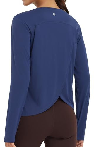 baleaf Women's Long Sleeve Gym Tops Crossed Back Running Yoga Sports Tank Tops Quick Dry UV Protection Blue M