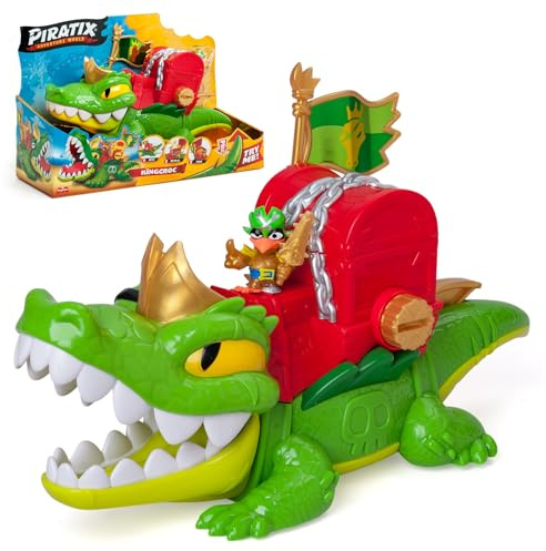 PIRATIX King Croc - Articulated crocodile that captures Piratix and carries a treasure chest. Contains 1 crocodile, 3 treasure coins, 1 exclusive Piratix and 1 accessory, Green