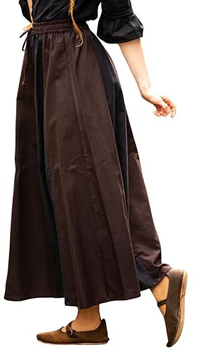 Leonardo Carbone® Damen Rock Dana | Elastischer Bund | Verstellbarer Kordelzug | Karneval, Halloween, Cosplay, LARP, Mittelalterrock, Kostüm, Gewand | Baumwolle Dunkelbraun/Schwarz 2XL