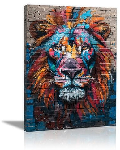 WIKEO Blau Banksy Leinwand Streetart Graffiti, Graffiti Farbige Tiere Schlafzimmer Bilder,Wand Deko,Wohnzimmer Modern Wanddeko Bilderwand Geschenk-80x120cm Gerahmt