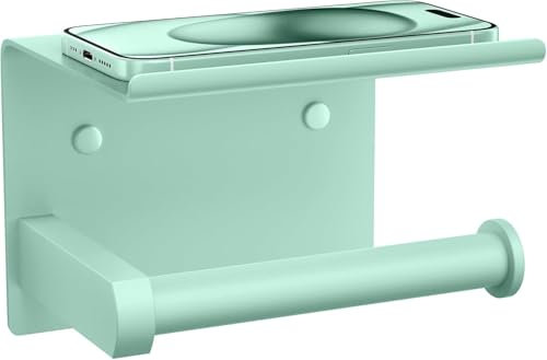 Tindbea Porte Papier Toilette Mural avec Tablette pour Téléphone, Porte-Rouleau de Papier Hygiénique Adhésif ou à vis, Résistant à la Rouille et Multifonctionnel (Vert Menthe)
