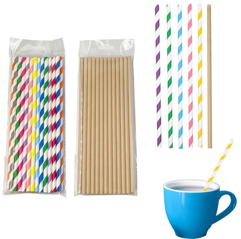 Yicoovey Pack of 50 Paper Straws, Biodegradable Paper Straws for Drinking Cocktails, Coffee, Cold Drinks, Colorful Straws, Bar Parties, Birthdays, Weddings