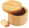 Generic Salero rústico – Contenedor de sal – Caja redonda de madera para sal – 9 x 9 x 7 cm – 175 g – Tapa giratoria magnética – Especias, sal
