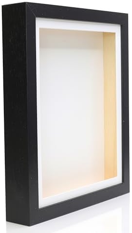A3 1.5 Inch (4cm) Extra Deep Wood 3D Deep Box Picture Frame Display Memory Box With White Mount For Medals Memorabilia Flowers etc