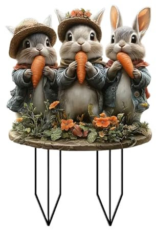 Generisch Gartenstecker Osterdeko Ostern Garten Hasen Deko, Osterdeko Outdoor Vintage für Draußen Frühling, Osterhase Außen Gartenschilder Osterdekoration Frühlingsdeko Osterhasen Figuren Groß (B)