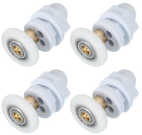 sourcing map 25mm Shower Door Rollers, Sliding Shower Doors Runners Wheels Replacement Copper Rod Pulley for Bathroom Glass Doors 4-6mm, White 4 Pcs
