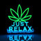 JUST RELAX – Panneau néon LED (35,6 x 30 cm) – Lumière verte en forme de feuille de cannabis pour bar, salon et maison | Applique murale décorative alimentée par USB