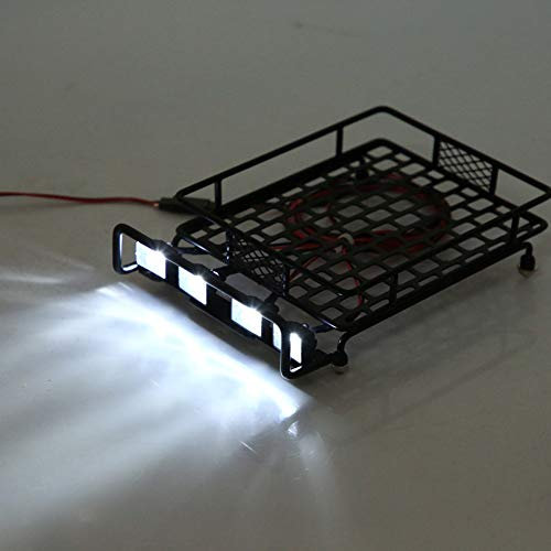 SustVita großer Metalldachträger, RC -Dachträger Gepäckträger mit LED -Licht quadratisch RC -Zubehör für 1/10 RC Crawler (4 White)
