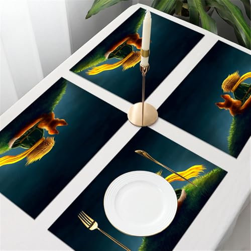 UREJD Tischsets Abwaschbar 4 Set,Vinyl Platzsets Abwaschbar für küche Speisetisch Hotel,Kaffeehaus,Festsaal,Platz-Matten,Der kleine Prinz und der Fuchs schauen in den Himmel,30x45cm