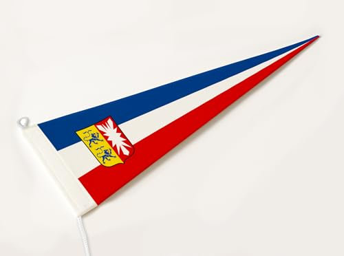 FLAGLY Premium Langwimpel Schleswig-Holstein 115g/m² Stoffgewicht, robustes und witterungsbeständiges Glanzpolyester - Wimpel Schleswig-Holstein, Fahnenmast Zubehör (150x40 cm)