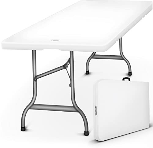 tillvex Tavolo da giardino 180x75cm pieghevole plastica | Tavolo da buffet con impugnatura di trasporto | Tavolo pieghevole per giardino, terrazza e balcone (Bianco)