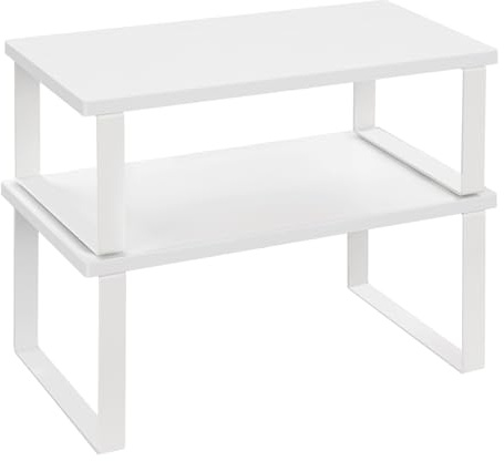 WOLTU Gewürzregal 2er Set, Stapelbares Küchenregal Arbeitsplatte, Kleines Küchen-Organizer für den Küchenschrank, aus MDF und Metall, Weiß