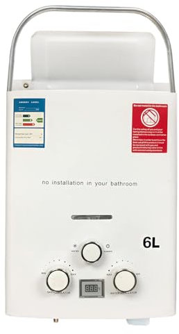 Gas Durchlauferhitzer, 16KW LPG Propangas Durchlauferhitzer, 6L Tragbarkeit Gasdurchlauferhitzer, Heißwasserbereiter Boiler Tankless Instant Boiler, für Camping, Caravaning und Haushalt (mit Henkel B)