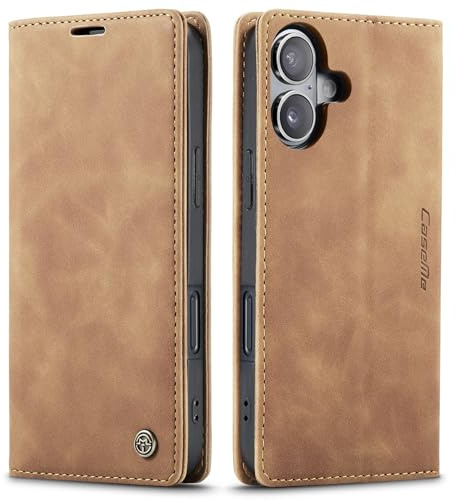 owlhold Handyhülle iPhone 17 hülle klapphülle Premium PU Leder Schutzhülle,Faltbare Ständer,Handytasche Lederhülle Kartenfach Standfunktion hülle für iPhone 17 - Braun
