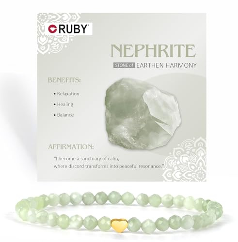 RUBY Edelstein Perlen Armband für Frauen, 4mm Perlen und 18K Vergoldet Edelstahlherz Armbänder Damen,elastischer Schmuck Yoga,Geschenk zum Muttertag-Inklusive Geschenkbox Holz