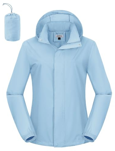 Outdoor Ventures Veste de pluie pour femme - Imperméable - Coupe-vent - Légère - Avec capuche - Pliable - Veste de cyclisme - Veste d'extérieur
