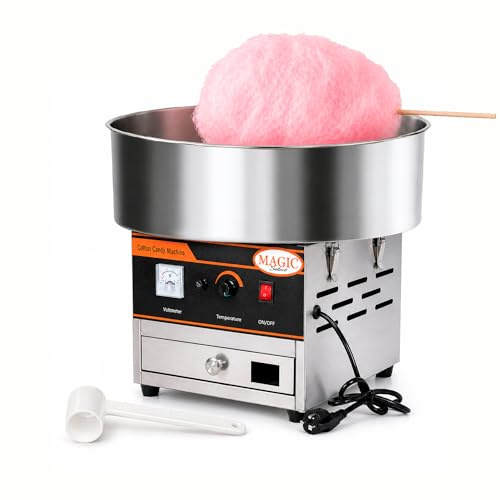 Elektrische Zuckerwatte Maschine Professionelle 900W Edelstahl, Temperaturregelung, Schnelles Aufheizen 2-3 Min, Messlöffel Inklusive, Ideal für Events und Jahrmärkte (52x52x43 cm)