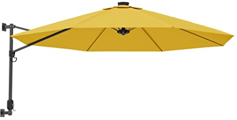 mtlskopl Ombrellone da parete giallo, 290 cm, pieghevole, con palo in alluminio da 48 mm e 8 stecche, ombrellone da giardino salvaspazio per terrazze ed esterni, giallo., 290 x 114 cm