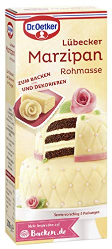 Dr. Oetker Lübecker Marzipan Rohmasse, 5 x 200 g, Marzipan-Rohmasse mit 53% Mandeln, zum Backen und Dekorieren von Torten, Kuchen & Gebäck, Qualität aus Lübeck, vegan