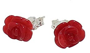 budawi® - Baumkoralle Ohrstecker Rose Rosenblüte rote Koralle Silberohrringe Stecker