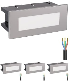 ledscom.de 4 Stück LED Treppenlicht/Wandeinbauleuchte für innen und außen, eckig, edelstahl, 123 x 60mm, warmweiß