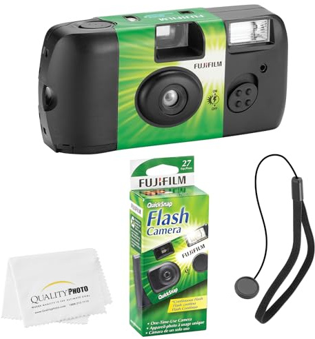 Fujifilm QuickSnap Flash 400 Disposable 35mm Camera (1 Pack) Bonus Hand Strap + Quality Photo Microfiber Cloth
