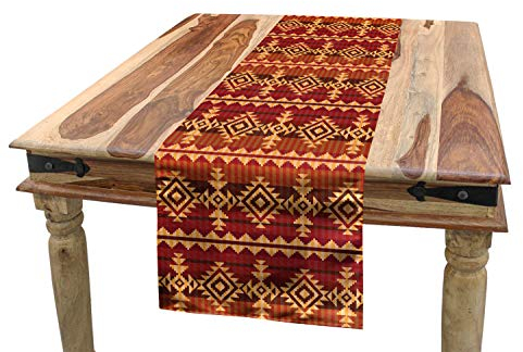 ABAKUHAUS Mexikaner Tischläufer, Aztec Kultur Ornament, Esszimmer Küche Rechteckiger Dekorativer Tischläufer, 40 x 180 cm, Orange Braun