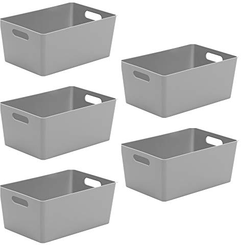 Wham Bam 4.02 Cool Grey Plastic Studio Storage Baskets Office Home & Kitchen Tidy Organiser 25.5 x 17 x 11cm (5 Baskets)