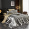 Lanqinglv Bettwäsche Set 220x240cm Grau Apricot Hellbraun Satin Wendebettwäsche Seide Seidig Luxus Wende Bettbezug mit Reißverschluss und 2 Kissenbezug 80x80cm