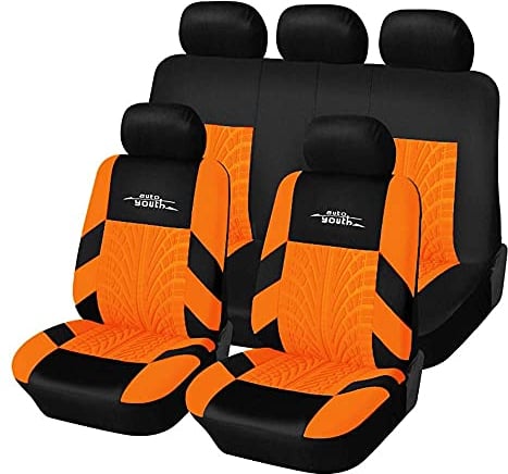 AUTOYOUTH Autositzbezüge Universal Fit Komplettset Autositzschoner Reifenschienen Autositzzubehör, Orange