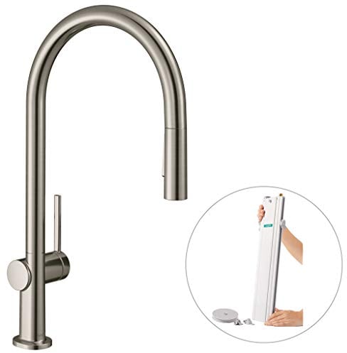 Hansgrohe Talis M54 Grifo monomando de cocina 210, ducha extraíble, 2 tipos de chorro, sBox, acabado de acero inoxidable, 72801800