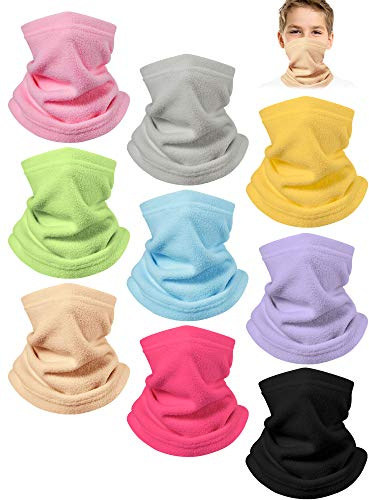 Syhood 9 Pieces Kids Neck Warmer Winter Fleece Neck Gaiter Kid Cold Weather Thermal Face Cover Tube Scarf Balaclava (Light Color)