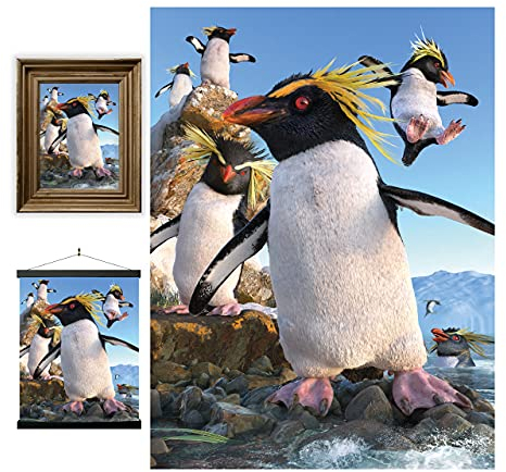 3D LiveLife Linsenförmige Wandkunst Drucke - Felsenpinguin von Deluxebase. Ungerahmtes 3D Pinguin Poster. Perfekter Wandfüller. Original kunstwerk lizenziert von bekannt künstler, David Penfound