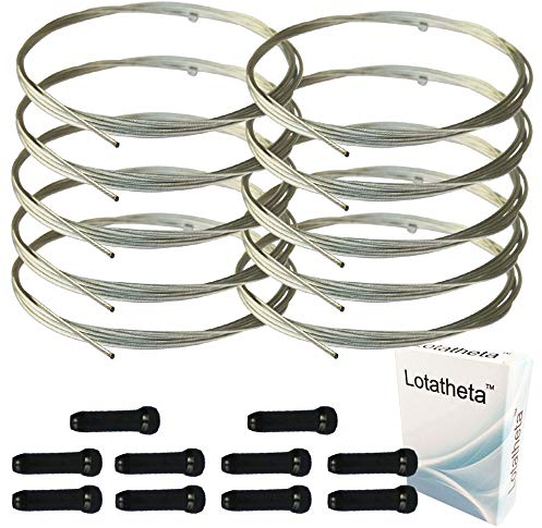 Lotatheta 10 pcs 2100mm Shift Cable Derailleur Cable Stainless Steel for Mountain and Road Bicycle + 10 PCs Black Alloy Cable Cap End Tip Crimp