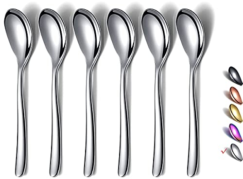 HOMQUEN Demitasse Espresso Cuillères, 5,5 Pouces Mini Cuillères à Café, Petites Cuillères en Acier Inoxydable, Cuillères à Café pour Desserts, Lot de 6, Passe au Lave-Vaisselle (Argent)