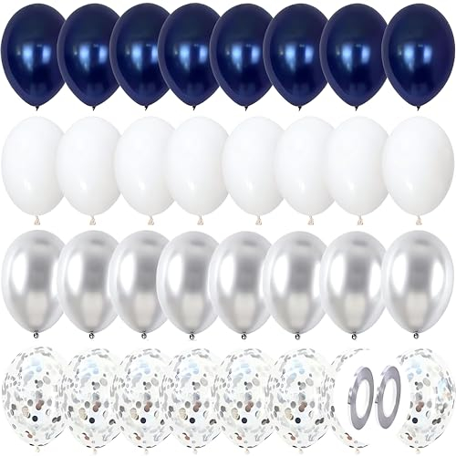 GUO-YING Helium Luftballons in Blau, Silber, Weiß Latex 60 Stück 30 cmGeburtstag, Hochzeit, Baby Shower, Tropische Dekoration, Kinderparty, Abschluss und Feier (Silber Blau)