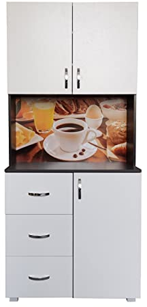 HTI living Küchenbuffet 3 Schubladen Blanca Bistro Küchenschrank Hochschrank Grau Weiß