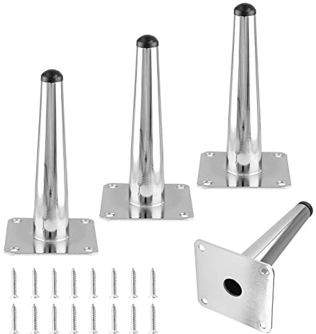 Seimneire 4pcs 6 Inch Furniture Legs, Straight Conical Metal Legs Chrome Mid-Century Style Furniture Feet for Sofa Cabinet Table Chair Cupboard Couch Ottoman Home DIY Projects
