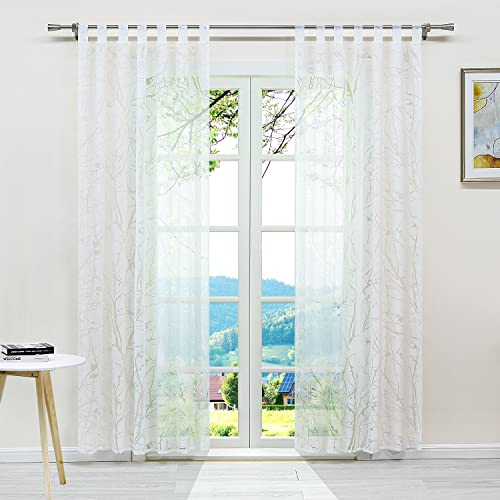 ESLIR Gardinen mit Schlaufen Vorhänge Ausbrenner Fensterschal Transparent Schlaufenschal Landhaus Wohnzimmer Weiß #1 BxH BxH 140x145cm 1 Stück