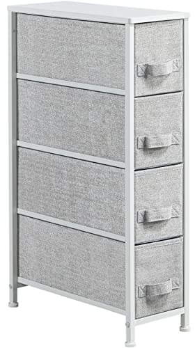 costoffs Chest of Drawers Vertical Slim Storage Tower Storage Unit with 4 Fabric Drawers for Bedroom, Living Room, Narrow Space, Light Grey
