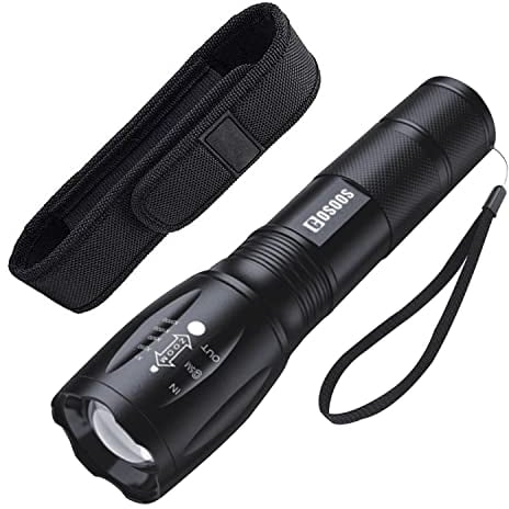 COSOOS Torcia LED Potente Professionale, Elettrica Torcia con Fondina, 5 Modalità, Zoomabile, IPX4 Impermeabile Torcia Tattica Militare per Campeggio, Escursione, Outdoor, Emergenza