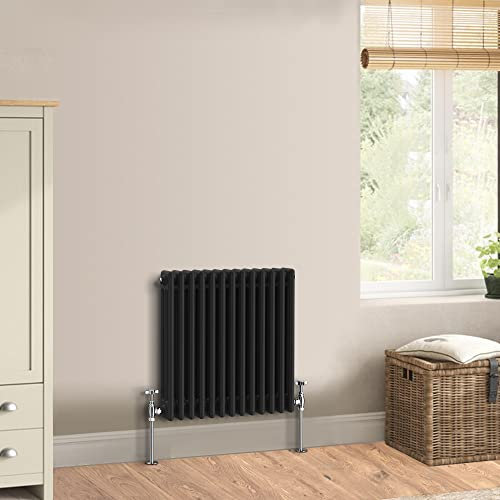 Warmehaus Traditional Cast Iron Style Black Triple Column Horizontal Radiator 600 x 607mm - Perfect for Bathrooms, Kitchen, Living Room