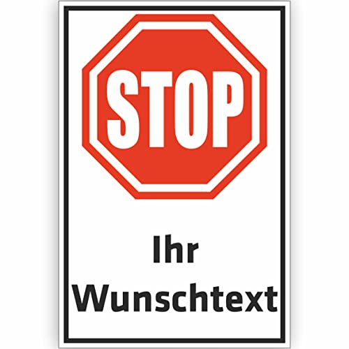 INDIGOS UG - WUNSCHTEXT Schild - 20x15cm - AluDibond STOP - HALT - personalisiert Text - Straßenschild - Namensschild - Hausnummer - Garage, Hotel, Parkplatz, Schule, Carport, Firma individuell
