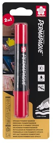 SAKURA Permapaque Dual Point Red Marker - Water-Based Ink - Bullet & Chisel Tips - Non-Toxic & Odourless - Ideal for Industrial Use - Size 135 mm
