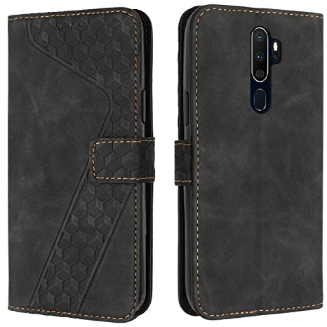 OKZone Funda para OPPO A5 2020/A9 2020/A11/A11X, PU Cuero Flip Carcasa Fundas Móvil de Tapa Libro Caso Piel PU Billetera Tarjetero Case Telefono Cubrir Móvil Phone Cover con Cáscara de TPU (Negro)