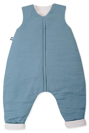 Julius Zöllner Schlafoverall Jumper gefüttert Musselin, warme Füllung 2,5 TOG, waschbar bei 40°C, Made in Germany, Oeko TEX Standard 100, blau, Gr. 80