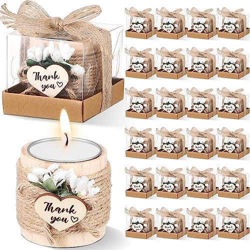 Retisee Hochzeitskerze, Gastgeschenke für Gäste, Brautparty, Holz, Gedenk-Teelichthalter, Dankeschön-Geschenke, handgefertigte Kerzen für Hochzeit, Babyparty, Einweihungstab, Tischdekoration (24 Sets)