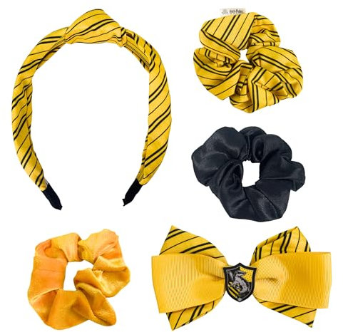 Harry Potter Accessoires pour Cheveux Filles, Motif Poufsouffle, Comprend Bandes de Cheveux Chouchous, Pince à Nœud et Bandeau, Cadeau Poudlard | Jaune