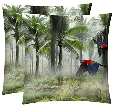 Set mit 2 personalisierbaren Kissenbezügen, Querformat und zwei Papageien